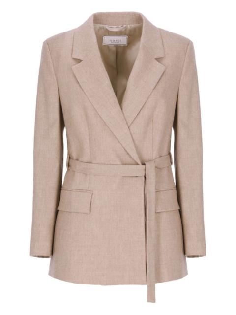 PESERICO mélange-effect belted blazer