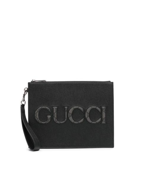 GUCCI inlaid-logo grained-leather clutch