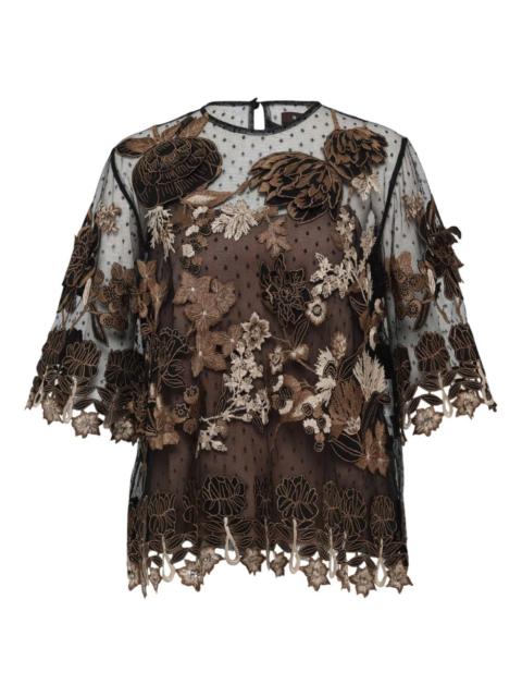 BIYAN embroidered 3D-applique tulle top