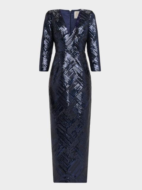 MILLY Jenna Plunging Sequin Column Gown
