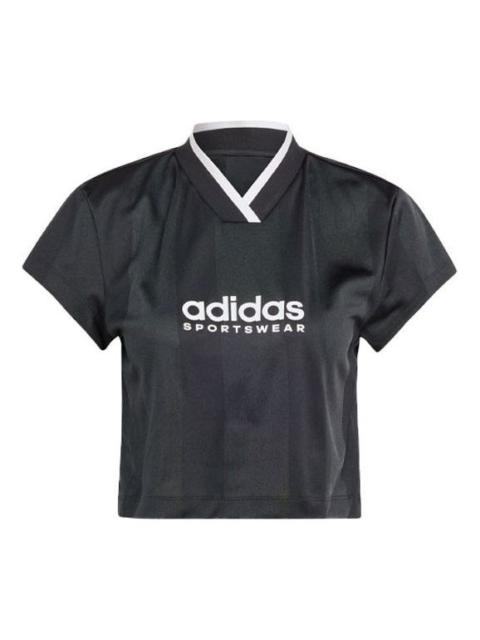 (WMNS) adidas Tiro Colorblock Crop T-Shirt 'Black' IB4758