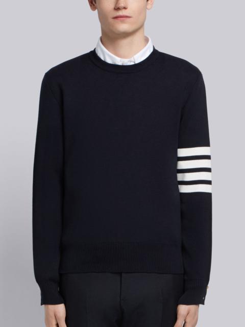 Navy Milano Stitch Cotton 4-Bar Crew Neck Pullover