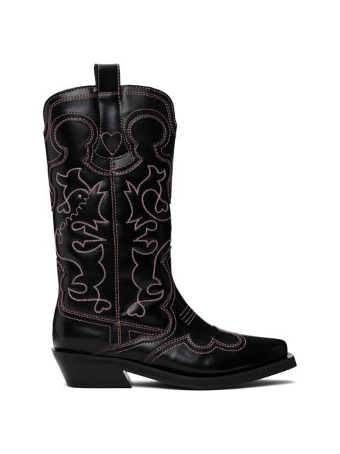 Black Mid Shaft Embroidered Western Boots