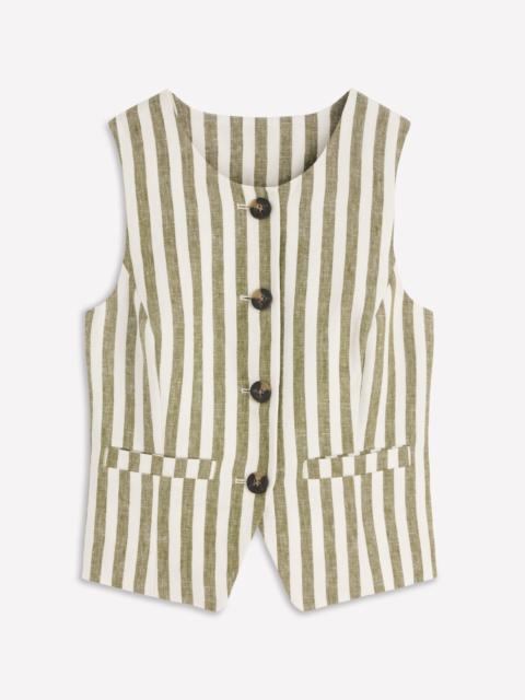 BODEN Linen Scoop Neck Waistcoat-Olive, Ivory Stripe