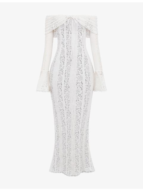 House of CB Belle Off-The-Shoulder Stretch-Lace Maxi Dress