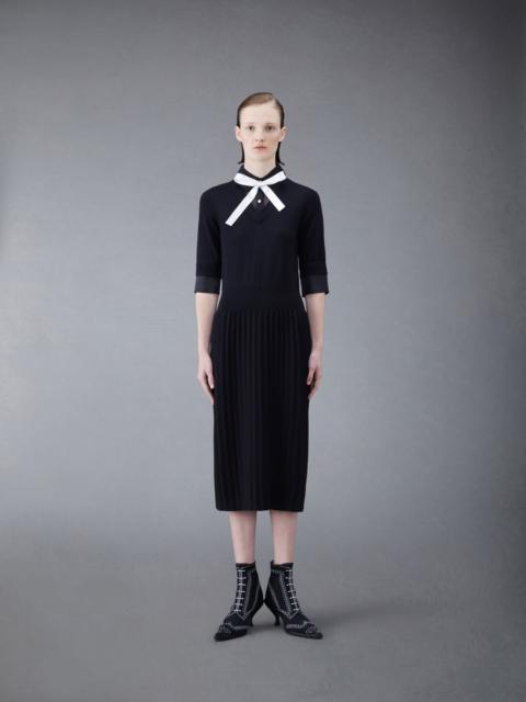 Wool Jersey Organza Pleated Bottom Ribbon Tie Combo Shirtdress