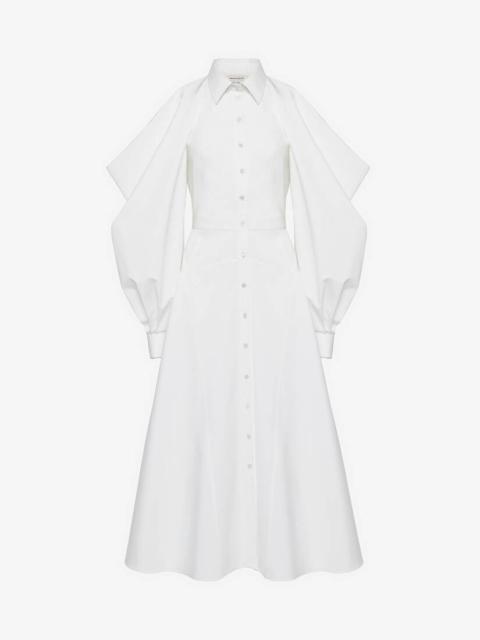 Women's Slashed Drape Sleeve Shirt Dress in Optic White