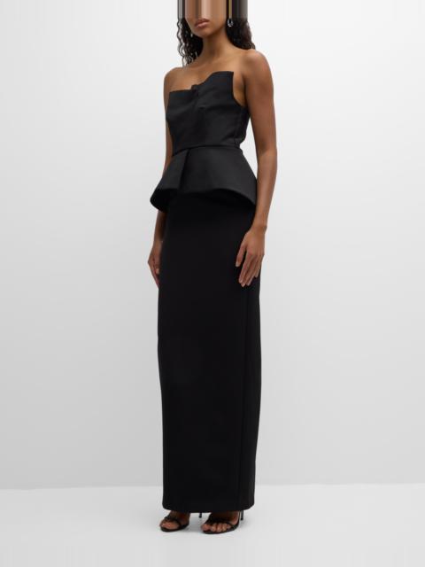 Strapless Crepe Gown with Gathered Bodice