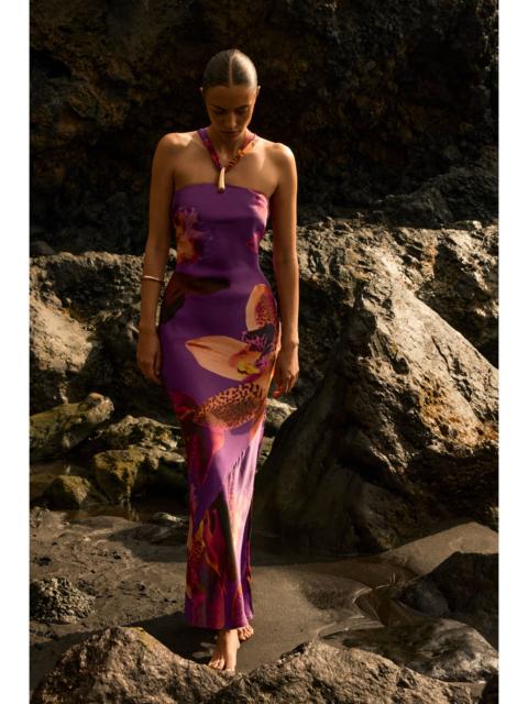 KAREN MILLEN Viscose Satin Floral Print Halter Neck Maxi Dress