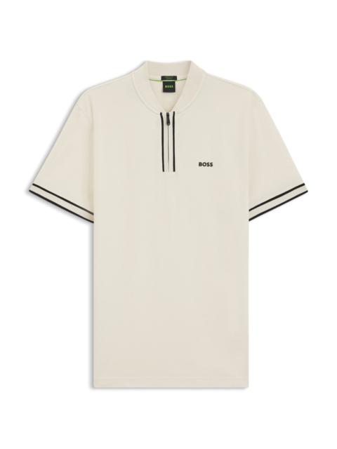 BOSS ZIP-NECK POLO SHIRT IN STRETCH-COTTON PIQUÉ