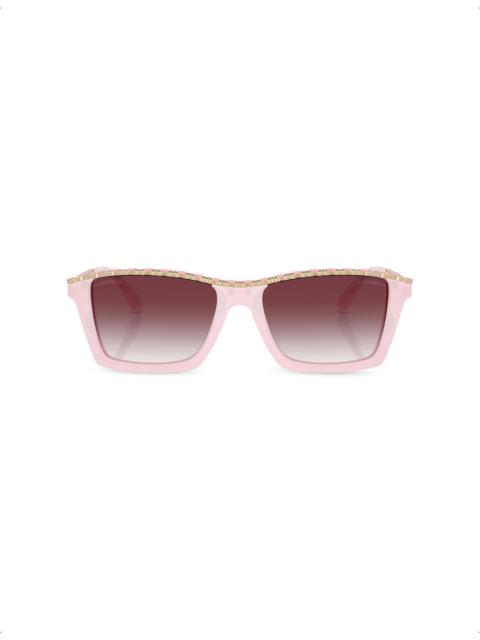 CHANEL CH5548Q Rectangle-Frame Acetate and Leather Sunglasses