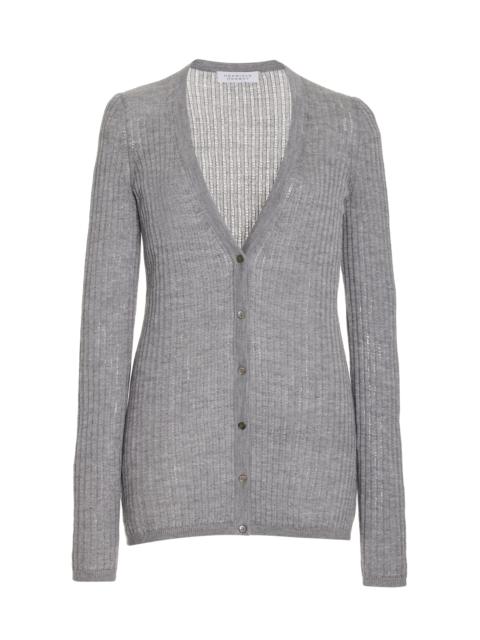 Emma Pointelle Cardigan in Heather Grey Silk Cashmere