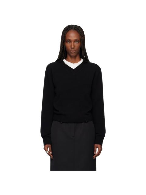 Tonywack Black Cropped V-Neck Wool Sweater