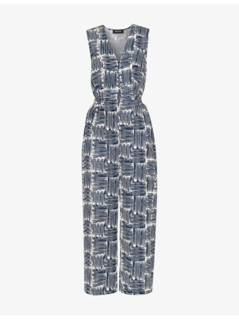 WHISTLES Hatch Squares Graphic-Print Sleeveless Woven Jumpsuit