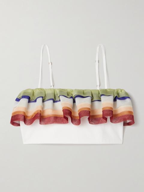 ROSIE ASSOULIN Cropped Ruffled Silk-organza And Cotton-poplin Tank