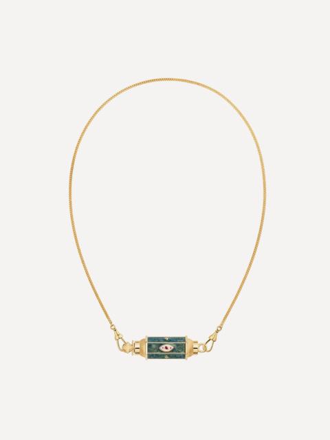 MARIE LICHTENBERG 18ct Gold Ruby Evil Eye Green Baby Locket Necklace