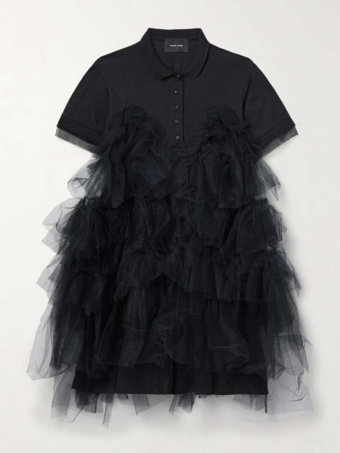 Cotton-jersey and ruffled tulle mini dress