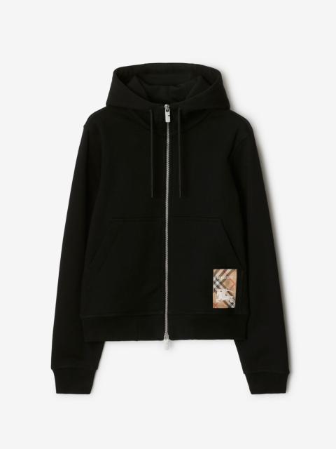 Check Label Cotton Zip Hoodie
