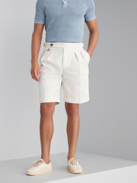 Garment-dyed Bermuda shorts in twisted cotton gabardine with double pleats and waist tabs