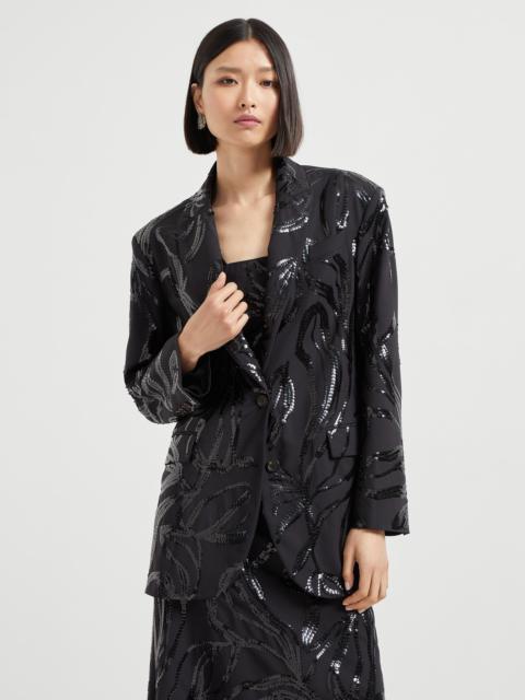 Brunello Cucinelli Tropical luxury wool blazer with dazzling floral embroidery