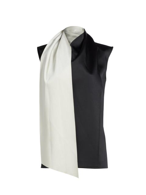 ADAM LIPPES Women's Bi-Color Satin Scarfneck Blouse - Black Ivory