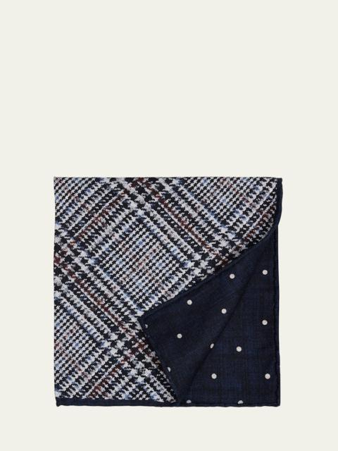 Brunello Cucinelli Men's Tartan Check Silk Pocket Square