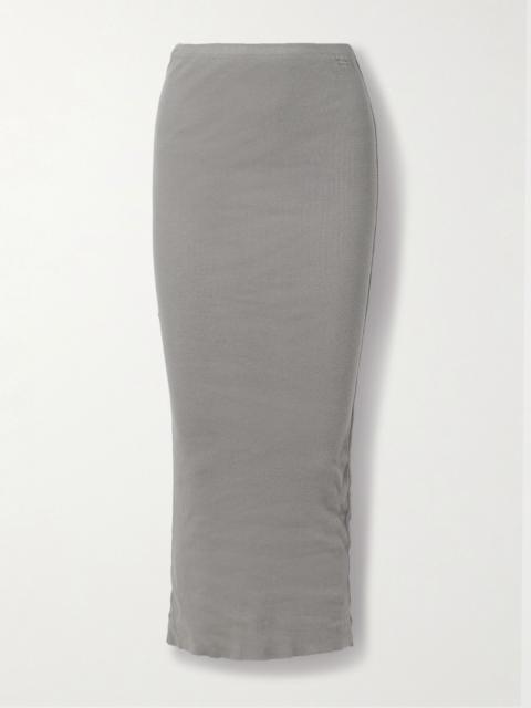 JAMES PERSE Ribbed cotton and cashmere-blend maxi skirt Gray green
