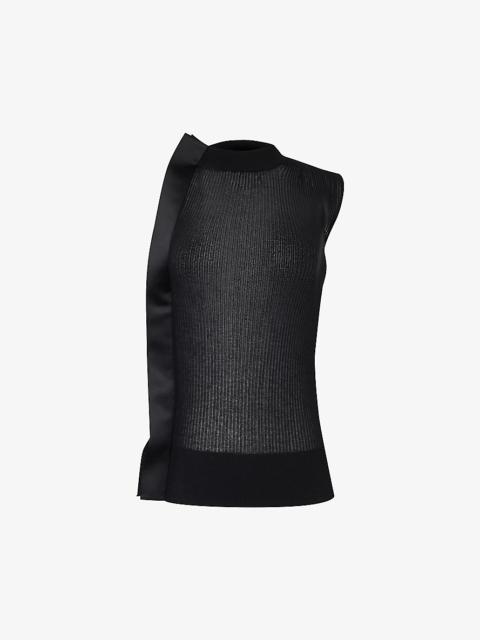 sacai Contrast-panel slim-fit knitted top