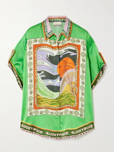 ALÉMAIS Lucky Pace printed silk-satin shirt Green