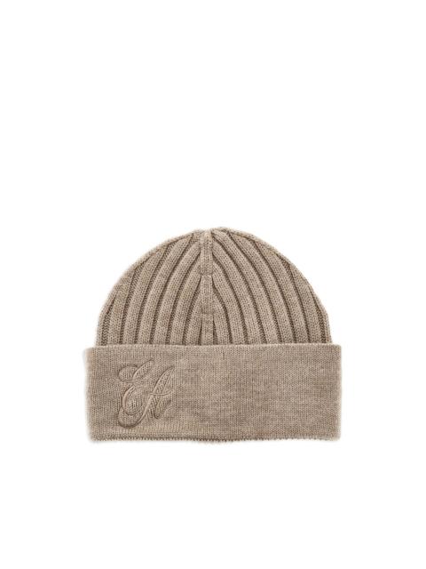 EMPORIO ARMANI embroidered ribbed beanie hat