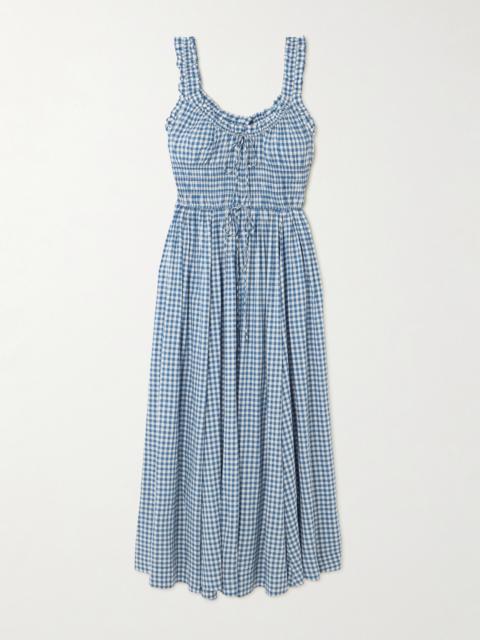 DÔEN Emmaretta Checked Organic Cotton-blend Voile Midi Dress