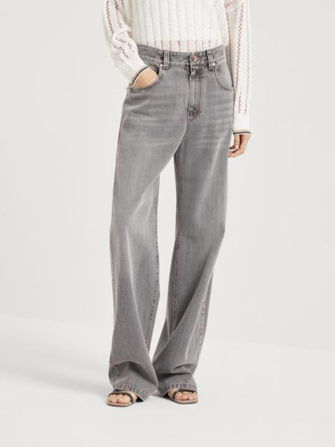 Brunello Cucinelli Authentic denim contemporary loose trousers with monili