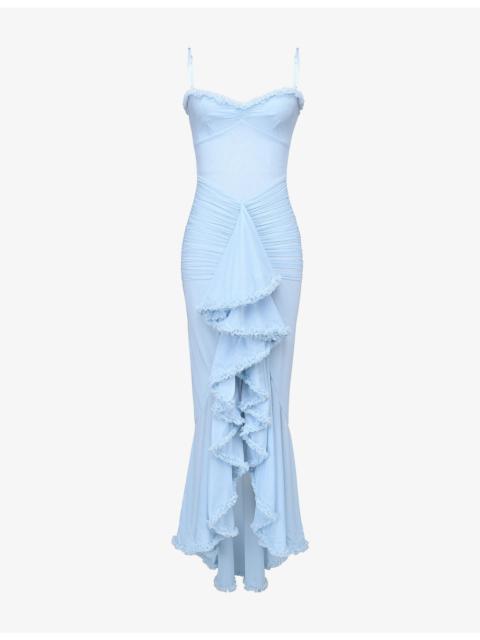 House of CB Gabbi Ruffled-Front Slim-Fit Stretch-Mesh Maxi Dress