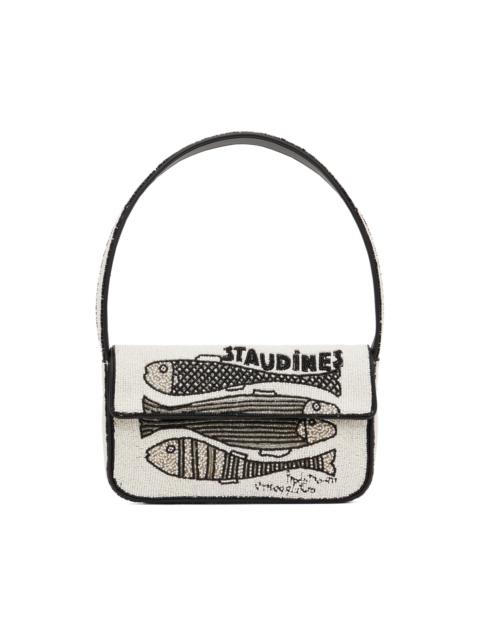STAUD Off-White & Black Tommy Beaded Bag