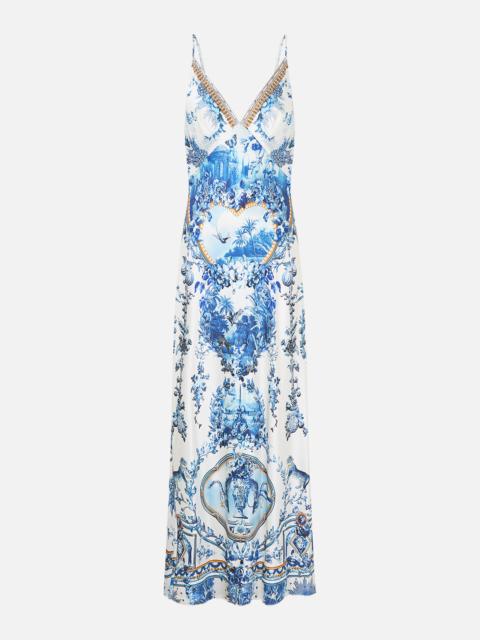 CAMILLA V NECK FULL LENGTH BIAS SLIP DRESS THE PORCELAIN PARLOUR