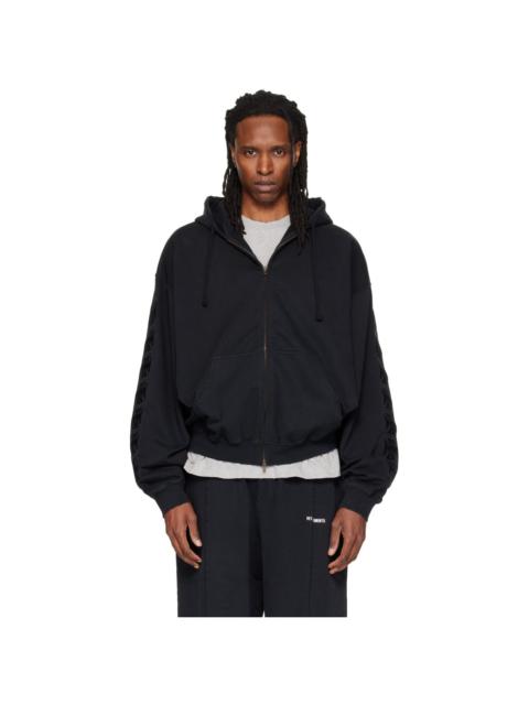 VETEMENTS Black Embroidered Biker Cross Logo Zip Up Hoodie