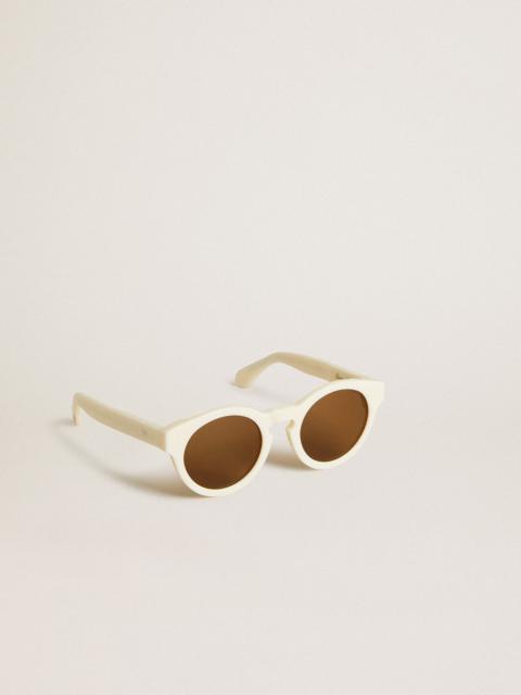 Golden Goose Square-style Panthos sunglasses with beige frame and gold details