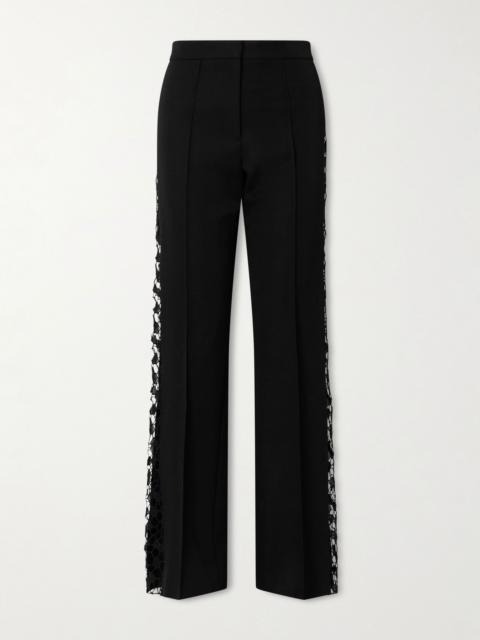SHARON WAUCHOB Lace-trimmed cotton and silk-blend straight-leg pants Black