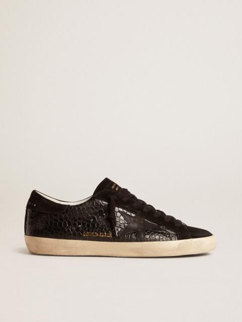 Super-Star LTD in crocodile-print leather with black suede inserts