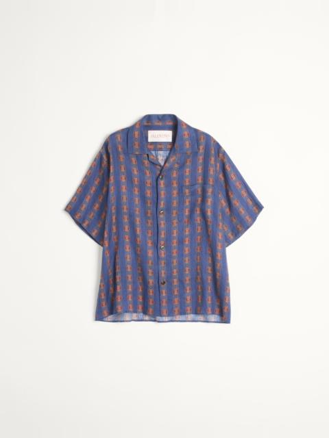 Valentino LINEN BOWLING SHIRT WITH VOYAGE IMAGINAIRE PRINT