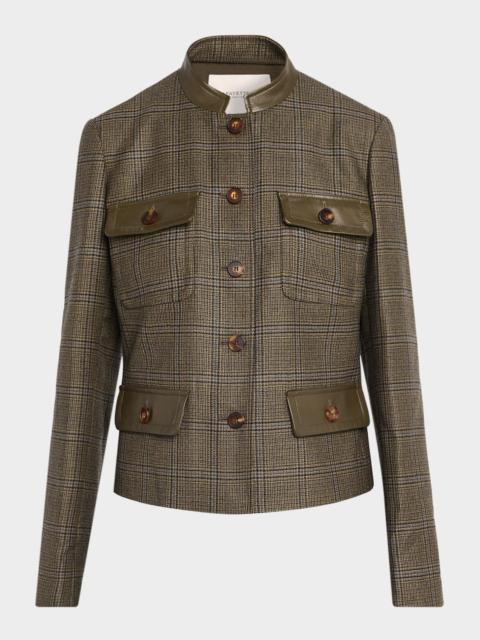 Lafayette 148 New York Leather-Trim Glen Check Jacket