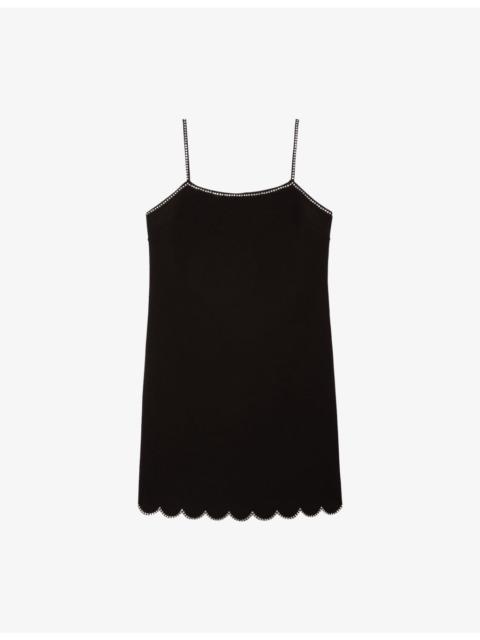 The Kooples Scalloped Jewel-Embellished Woven Mini Dress