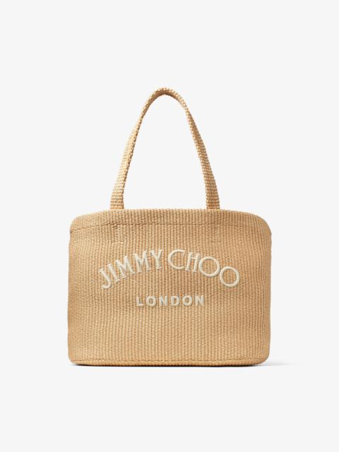 JIMMY CHOO Beach Tote 
Natural Raffia Tote Bag with Jimmy Choo Embroidery
