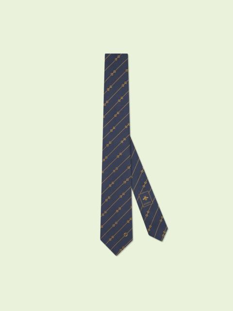 GUCCI Horsebit striped silk jacquard tie