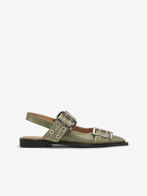 GANNI GREEN CHUNKY BUCKLE BALLERINAS