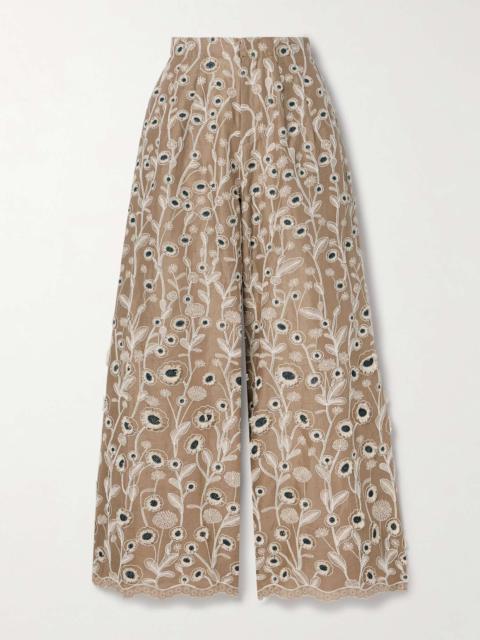 Piñon Petalo embroidered linen wide-leg pants