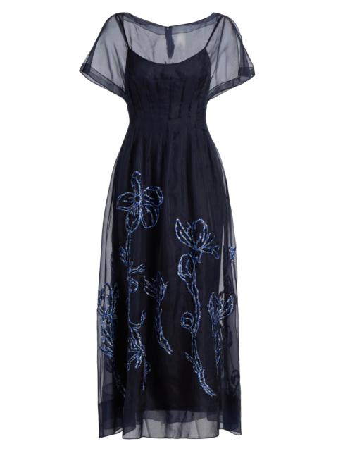 LELA ROSE Women's Floral-Embroidered Organza Cocktail Dress - Navy Blue