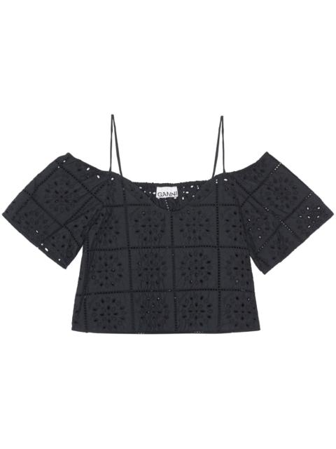 GANNI broderie anglaise cropped top