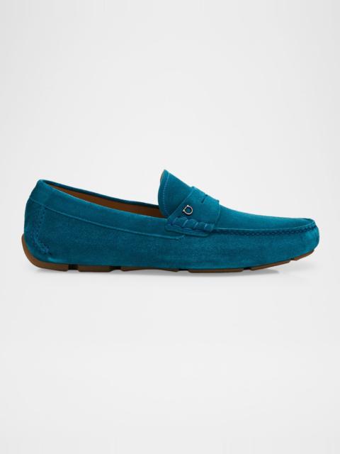 FERRAGAMO Men's Suede Gancini-Accent Penny Driver Loafers