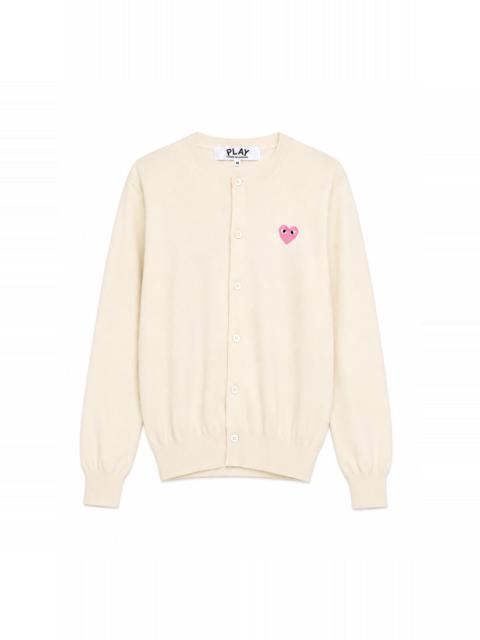 Comme des Garçons PLAY UNISEX ROUND-NECK KNIT CARDIGAN PINK HEART - NATURAL